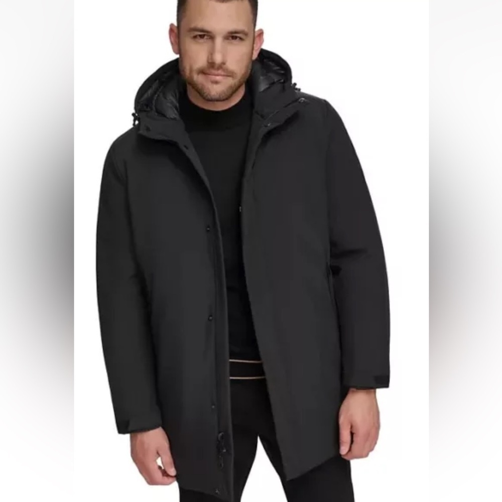 NWT-Calvin Klein-M-black-zip& snaps, hooded, puffer coat/hooded stadium jacket
